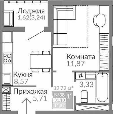 1-комн., 29.48 м²