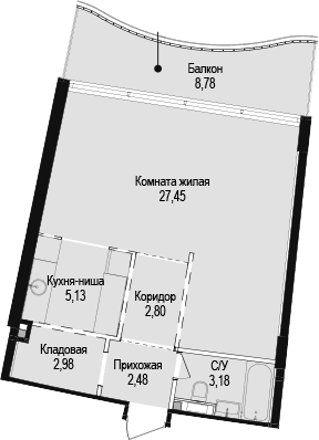 Студия, 44.02 м²