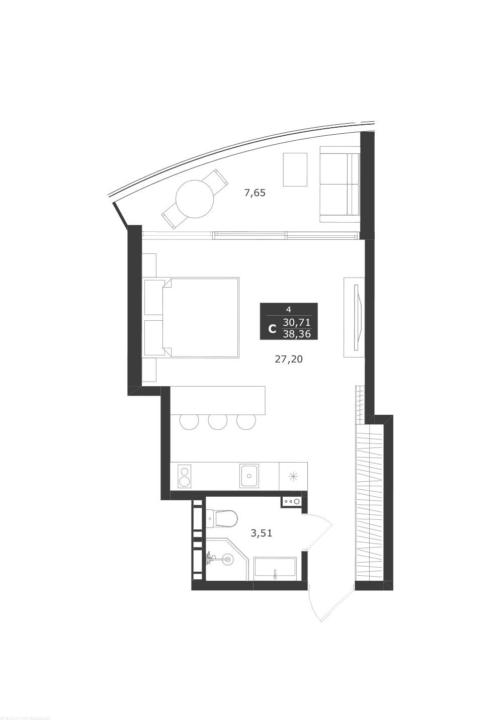 Студия, 30.71 м²