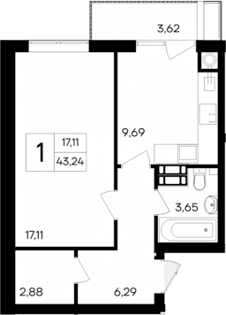 1-комн., 39.62 м²