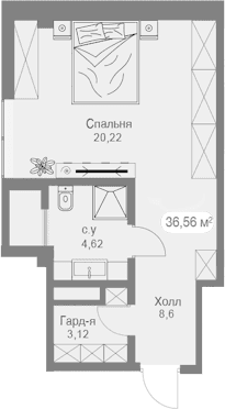 Студия, 37.09 м²