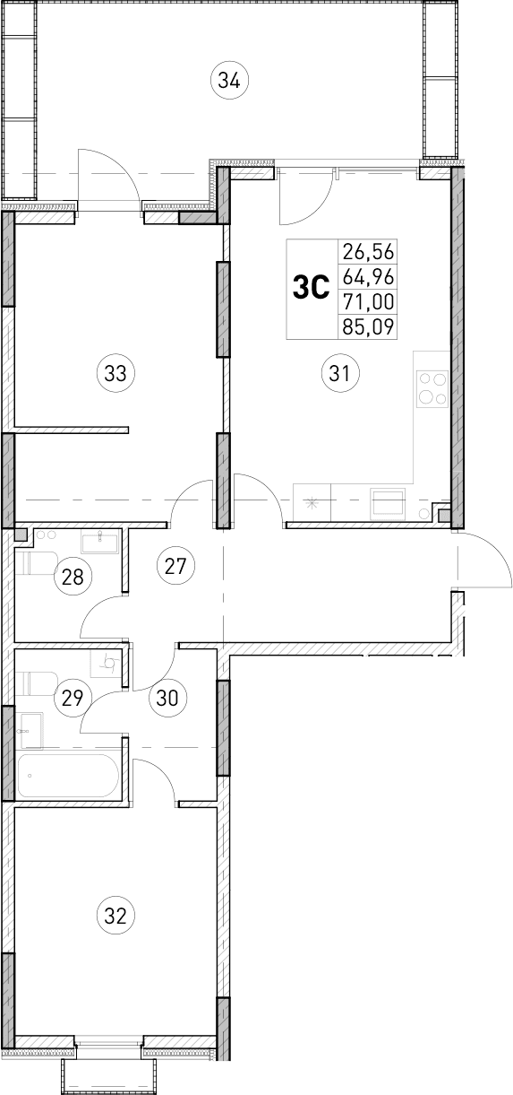 2-комн., 64.96 м²
