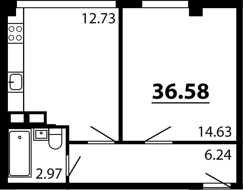 1-комн., 36.58 м²