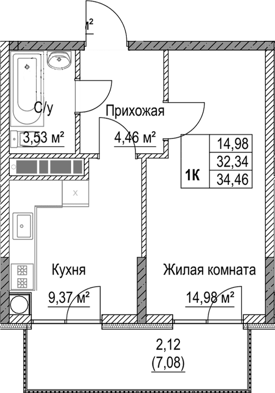 1-комн., 32.34 м²