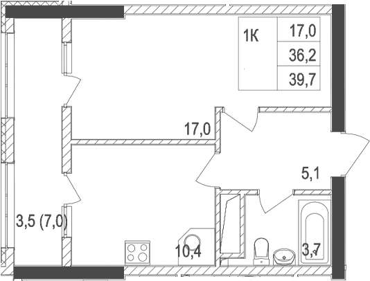 1-комн., 36.2 м²