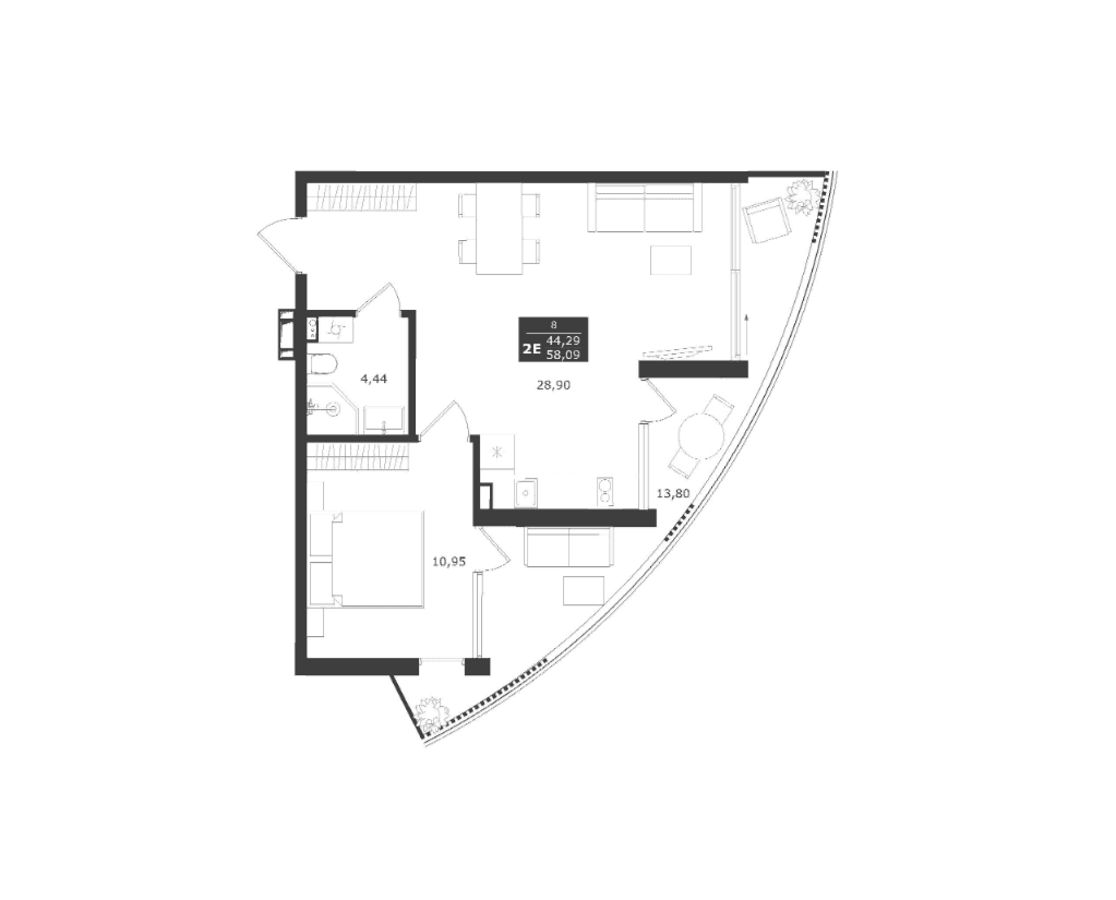 2-комн., 44.29 м²