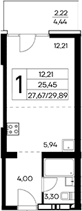 Студия, 27.67 м²