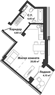 Студия, 29.85 м²