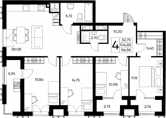 4-комн., 104.85 м²