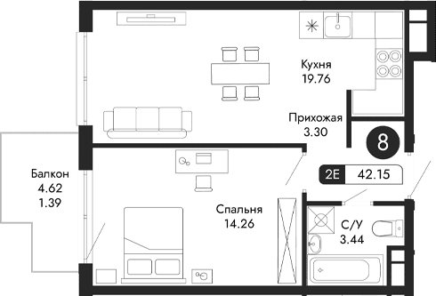 2-комн., 40.76 м²