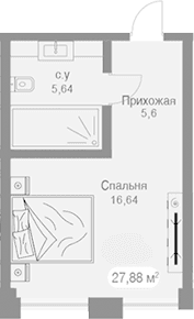 Студия, 27.88 м²