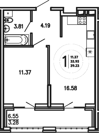 1-комн., 35.95 м²
