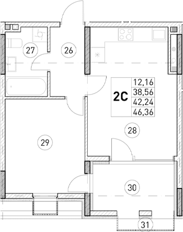 1-комн., 38.56 м²