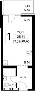 Студия, 27.52 м²