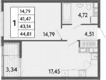 1-комн., 41.47 м²