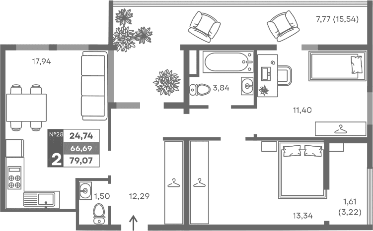 2-комн., 60.31 м²