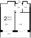 1-комн., 44.4 м²