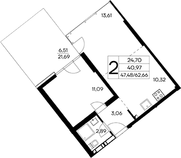 1-комн., 56.15 м²