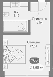 Студия, 27.54 м²
