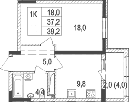 1-комн., 37.2 м²