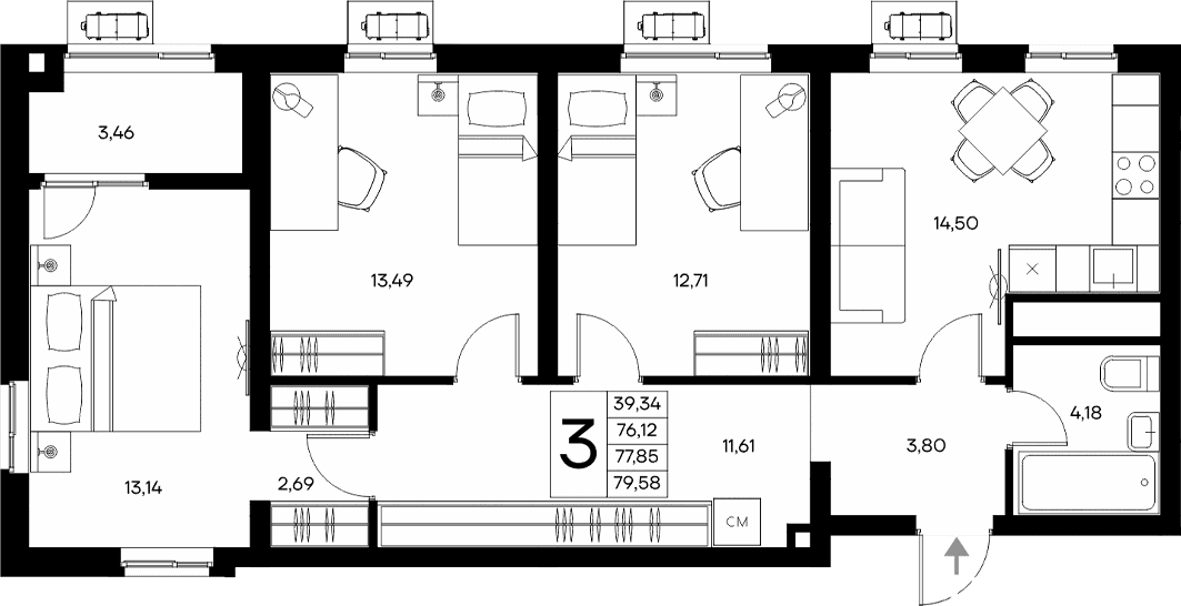 3-комн., 76.12 м²
