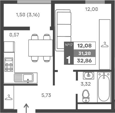 1-комн., 29.7 м²