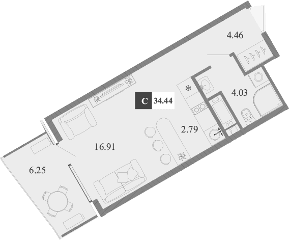 Студия, 28.19 м²