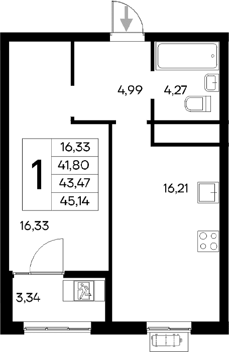 1-комн., 41.8 м²