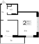 1-комн., 45.4 м²