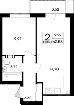 2-комн., 38.96 м²
