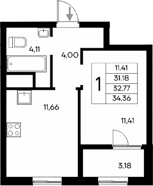 1-комн., 31.18 м²