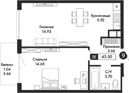 2-комн., 42.46 м²