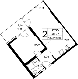 1-комн., 43.41 м²