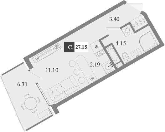 Студия, 20.84 м²
