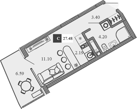 Студия, 20.89 м²