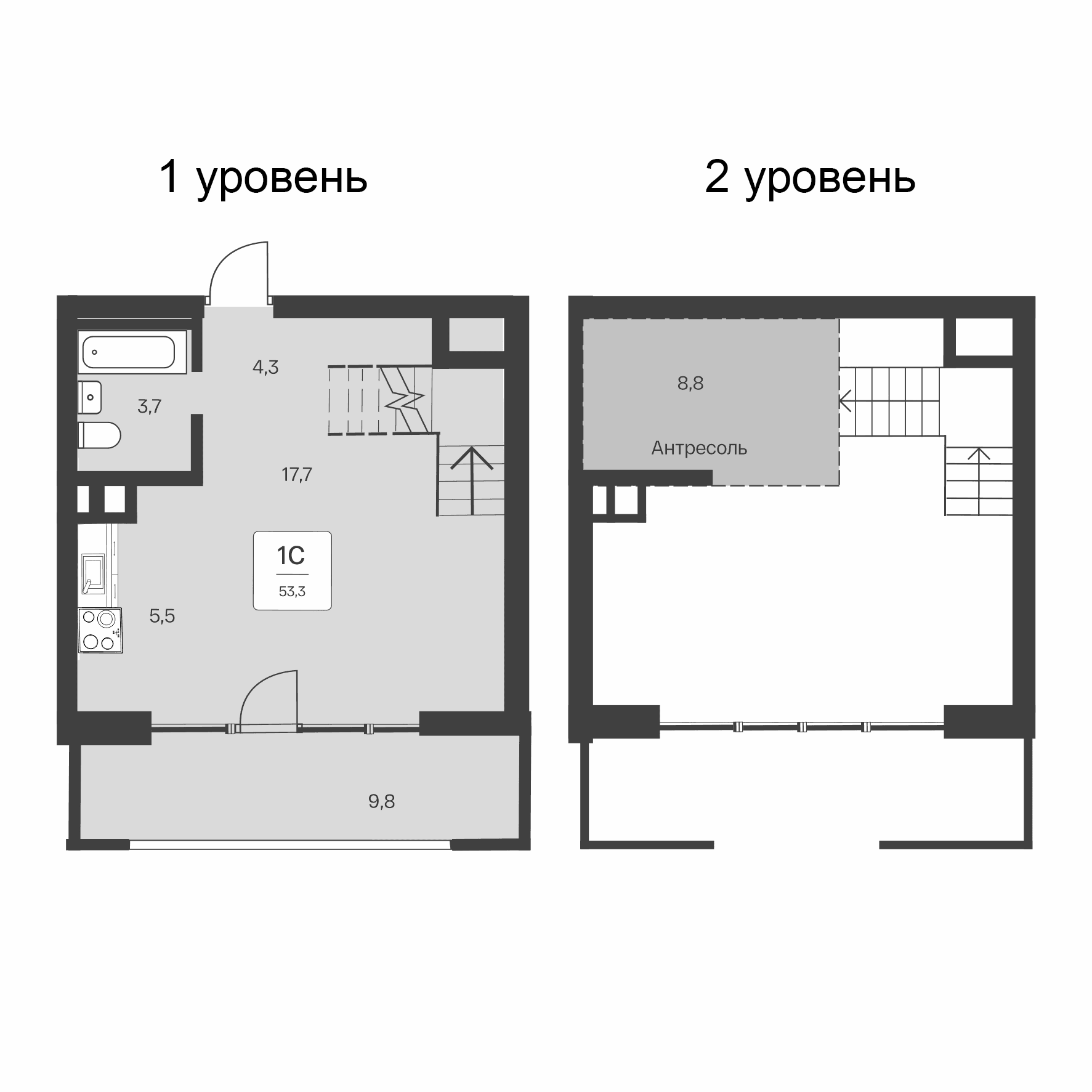 Студия, 43.5 м²