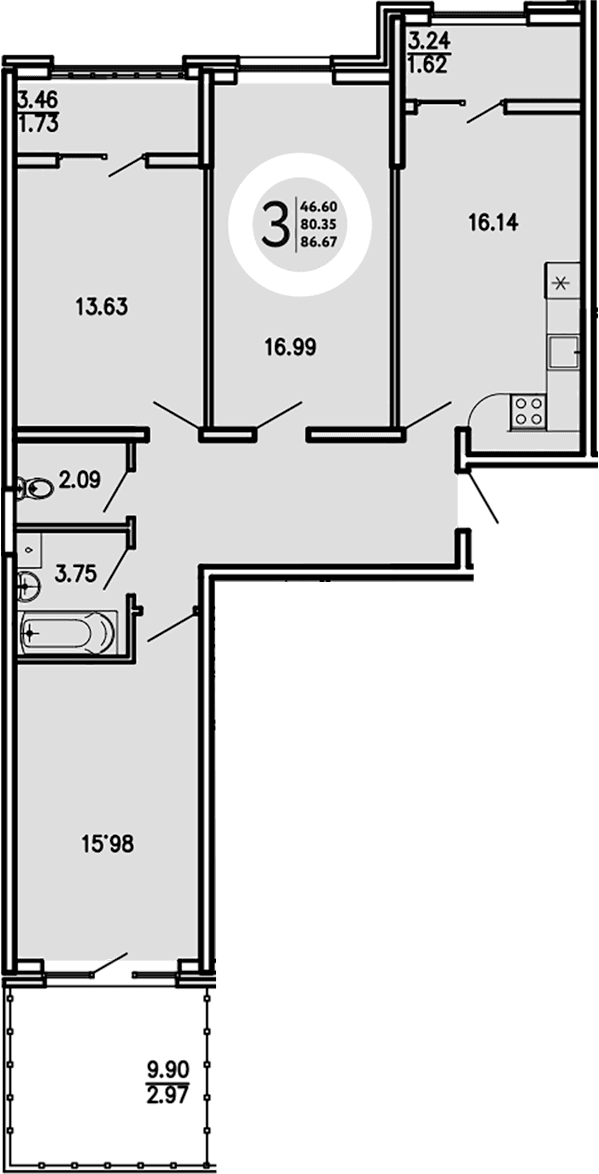 3-комн., 80.35 м²