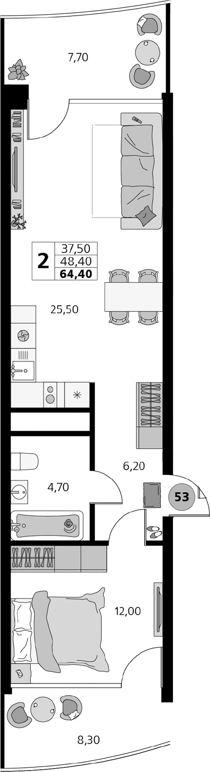 2-комн., 48.4 м²
