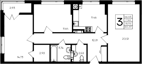 3-комн., 77.46 м²