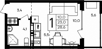 Студия, 23 м²