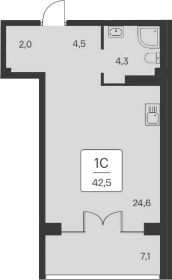 Студия, 35.4 м²