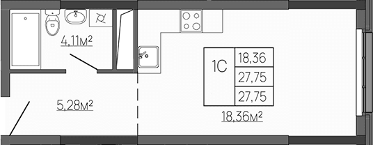 Студия, 27.75 м²