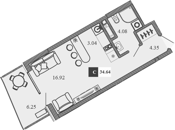 Студия, 28.39 м²
