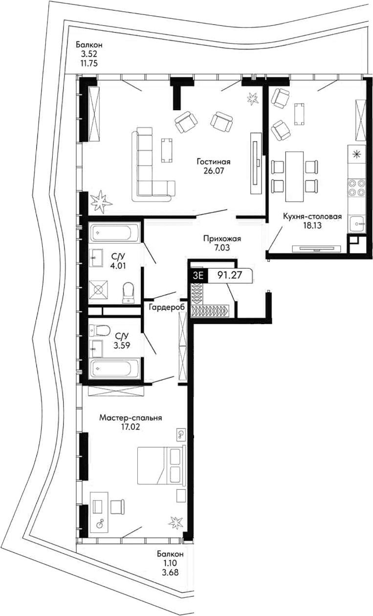 3-комн., 86.65 м²