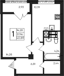 1-комн., 37.96 м²