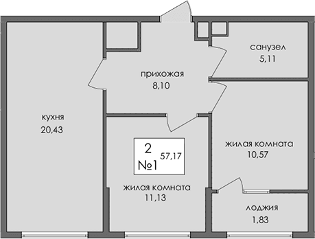 2-комн., 55.34 м²
