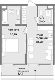 2-комн., 43.9 м²