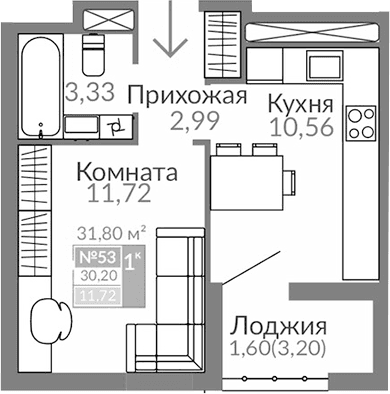 1-комн., 28.6 м²