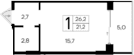 Студия, 21.2 м²