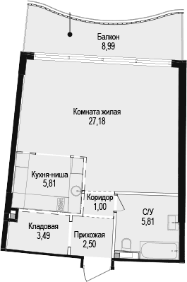 Студия, 45.79 м²